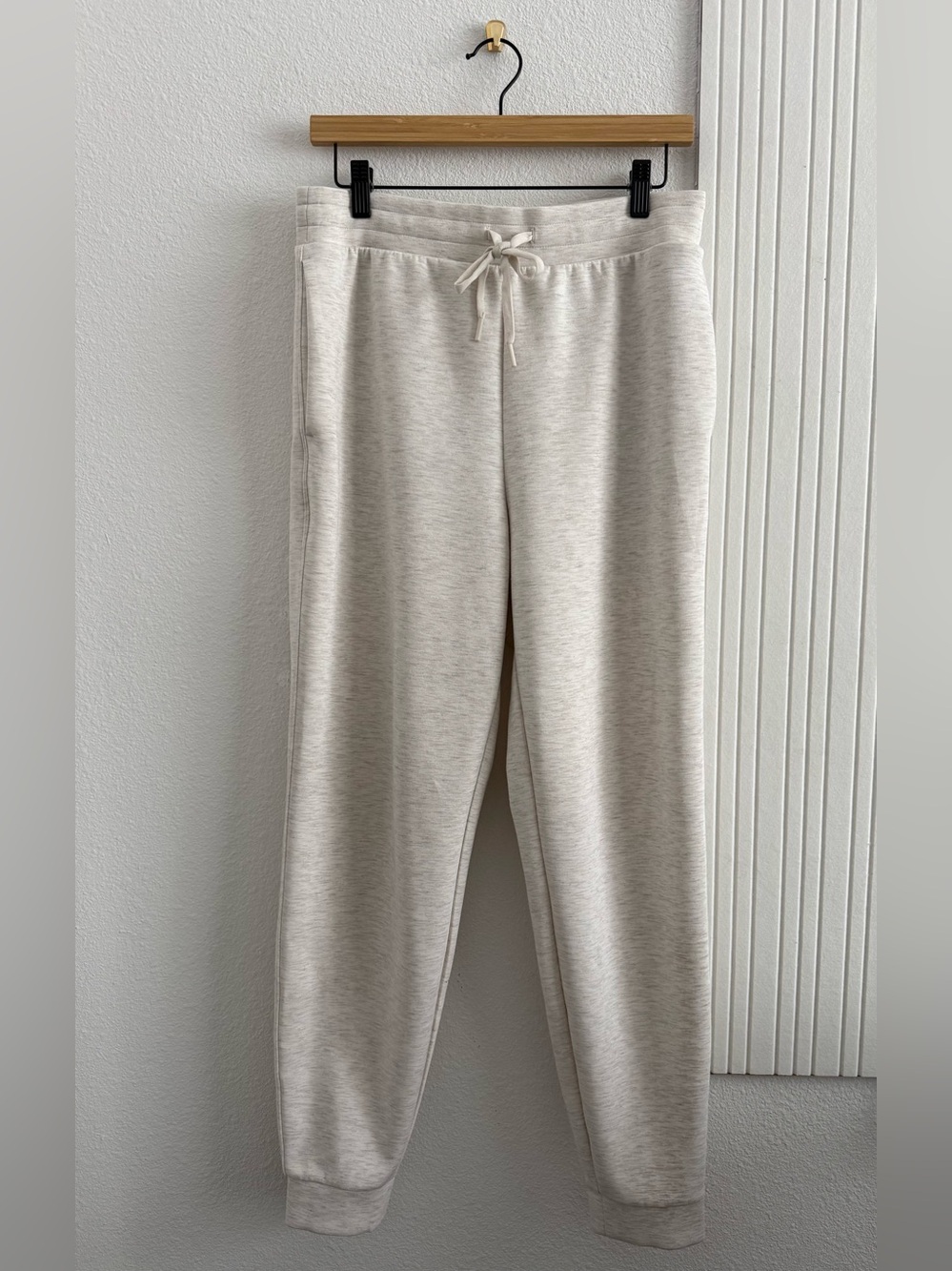 Oatmeal Heather Cream Scuba Sweats Pants Joggers with Pockets